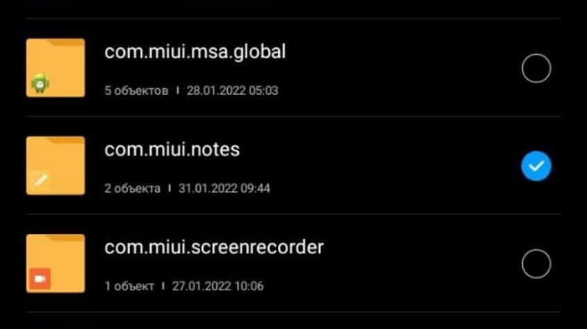 папка с заметками в MIUI